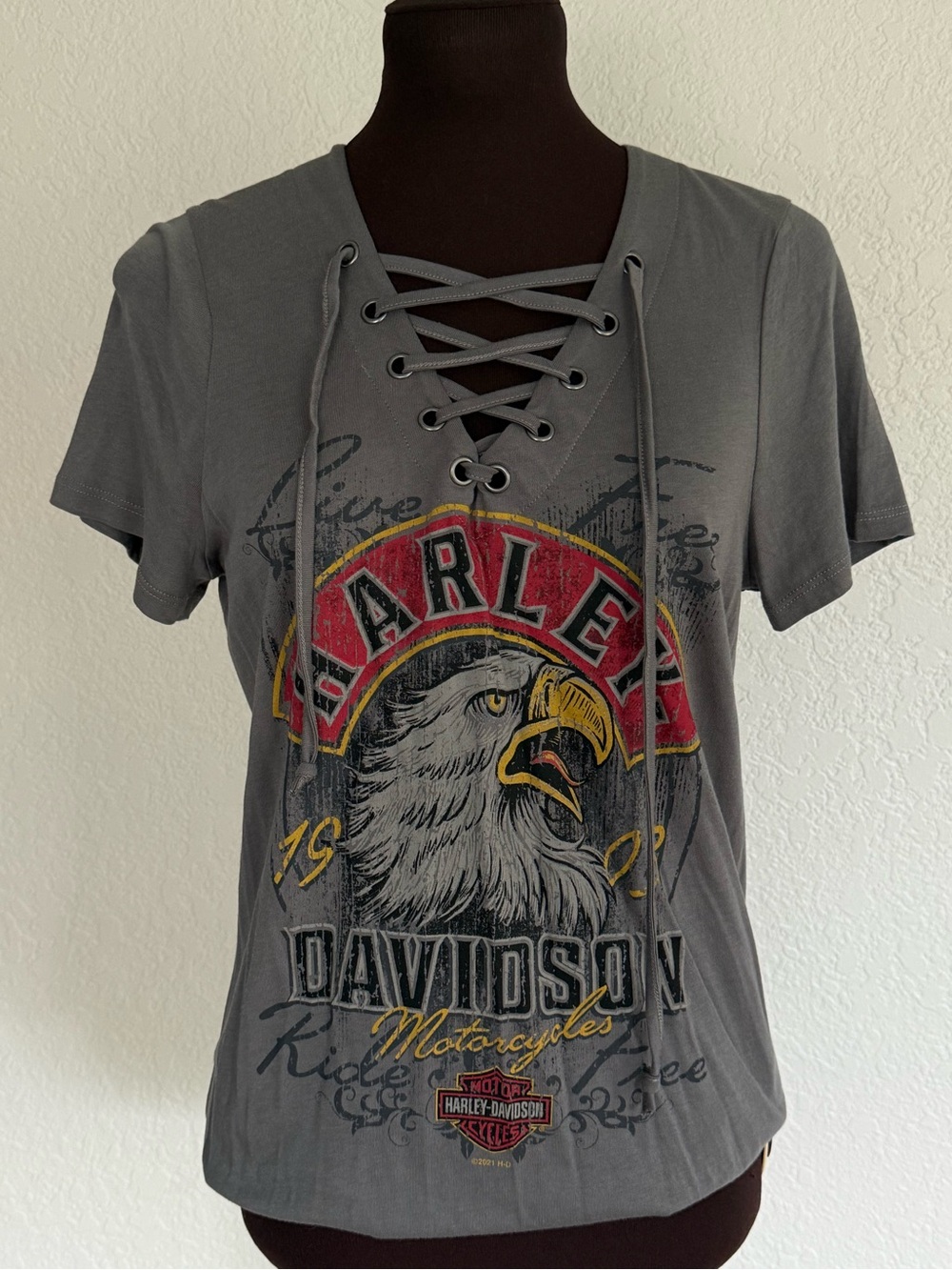 Harley-Davidson Women’s Toledo Eagle Lace-Up Graphic T-Shirt Size Small